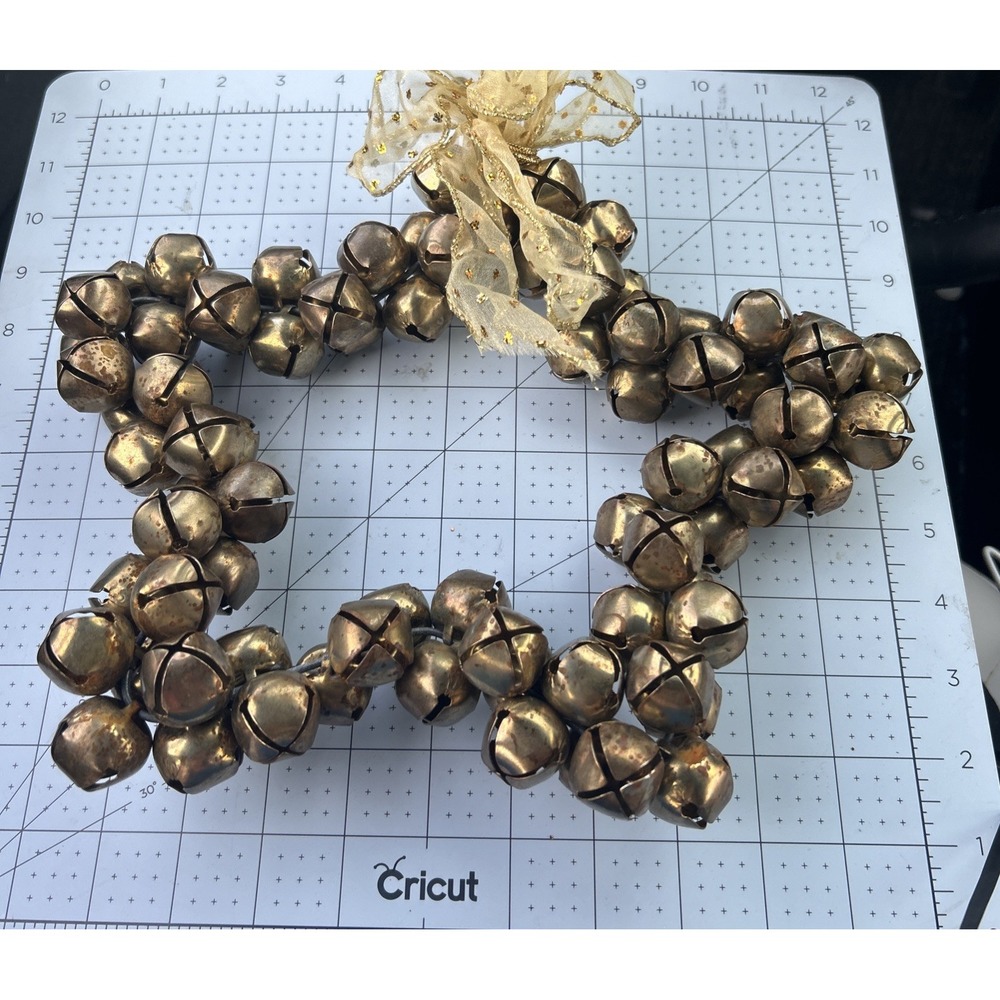 Vintage Star Shaped Brass Jingle Bell Wreath With Bow. 12x10 Handmade *Read*